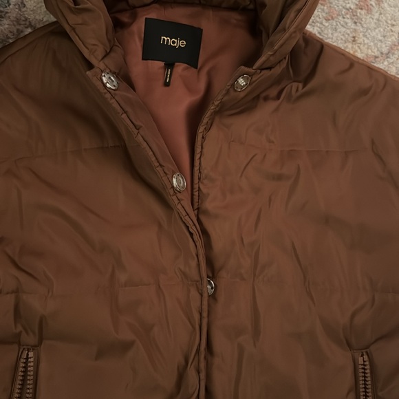 MAJE GUELI Cropped Brown Hooded Puffer - Picture 10 of 16